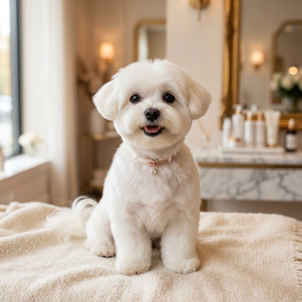 Tıraş sonrası görünümüyle Maltese cinsi köpek